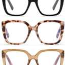 DOOViC 3 Pack Oversized Reading Glasses for Women Blue Light Blocking Square Stylish Computer Readers (3.00 x, 3 Colors-s1)