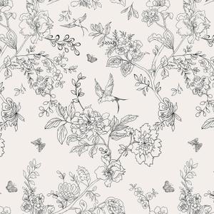 Froluya Black and Cream White Floral Wallpaper Peel and Stick Wallpaper 17.7in×196.8in Vintage Floral Contact Paper Flowers Birds Removable Self Adhesive Decorative Wall Paper for Bathroom Cabinets