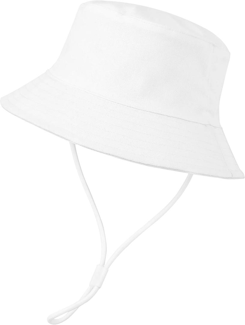 Baby Boy Sun Hat Toddler Summer Bucket Beach Hats for Girls Sun Protection UPF 50+ Cotton Linen (1-2T, White)