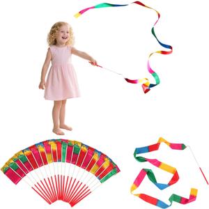 20 Pack Ribbon Dancing Wands Party Favors for Kids, Rainbow Birthday Decorations, Princess Party Supplies, Girls Party Games, Gymnastics Goody Bag Stuffers