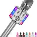 Amazmic Kids Karaoke Microphone Machine Toy Bluetooth Microphone Portable Wireless Karaoke Machine Handheld with LED Lights, Gift for Children Adults Birthday Party, Home KTV(Gray)