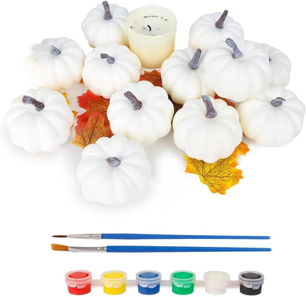 FUTUREPLUSX 12PCS Mini White Pumpkins for Decor, Fake Pumpkins to Paint, Halloween Thanksgiving Decorating Displaying