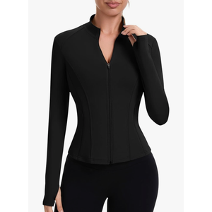 ZHENWEI Workout Jackets for Women Full Zip Up Cropped Athletic Long Sleeve Lightweight Slim Fit Running Tops with Pockets, Size L