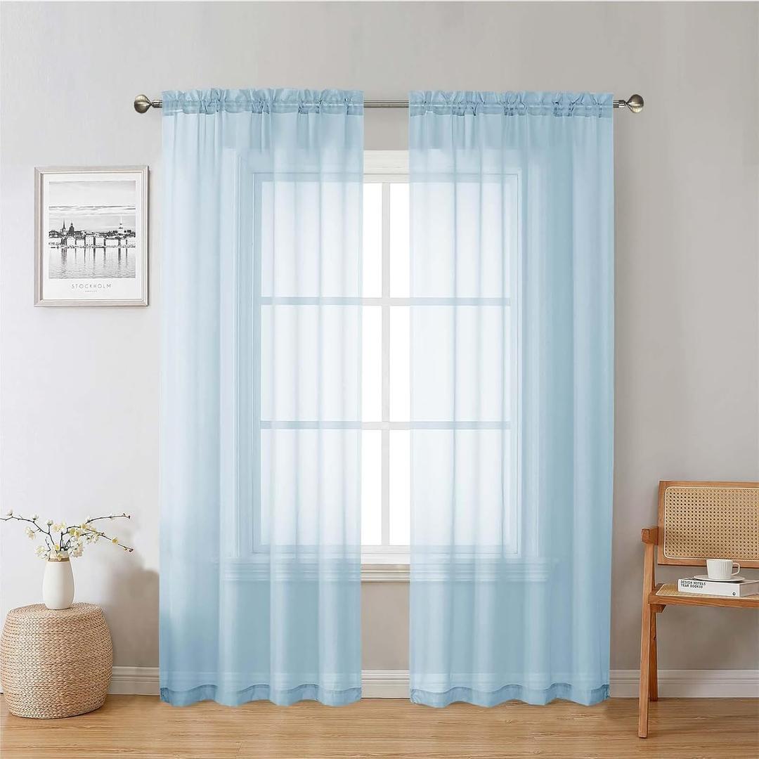 Lecloud Sky Blue Sheer Curtains 78 Inches Long 2 Panels, Light Filtering Voile Solid Airy Curtains, Transparent Farmhouse Decor with Dual Rod Pocket for Living Room Bedroom, Each 42" W x 78" L