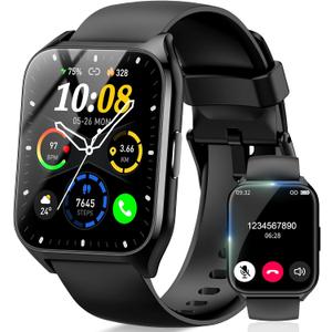 Smart Watch, 1.85"HD Smartwatches for Men Women (Answer/Make Calls), 100+ Sport Modes with Fitness Tracker Watch, Heart Rate/Sleep Monitor, IP68 Waterproof Activity Tracker, Smartwatch for Android iOS (Black)
