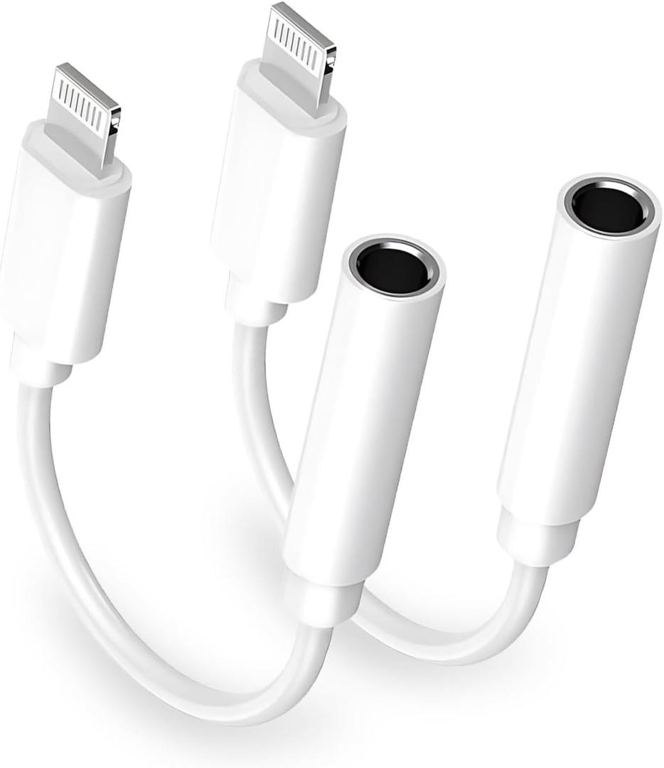 [Apple MFi Certified] Apple iPhone 14 Pro Max Headphone Adapter, 2 Pack Lightning to 3.5 mm Headphone Jack Aux Audio Cable Dongle Adapter Compatible with iPhone 14 13 12 11 Pro Max XS XR X 8 iPad (White)