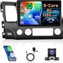 8Core 8G+128G Android 15 CAR Radio for Honda Civic 2006-2011, Rimoody Car Stereo Wireless Carplay and Android Auto GPS WiFi-4G-SIM 10.1 Inch QLED Capacitive Screen Bluetooth 5.0 FM/AM/RDS DSP-36