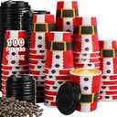 Foaincore 100 Pcs 12 oz Christmas Disposable Coffee Cups with Lid, Insulated Ripple Wall Paper Disposable Espresso Cups for Cold Hot Drinking Christmas Party Supplies