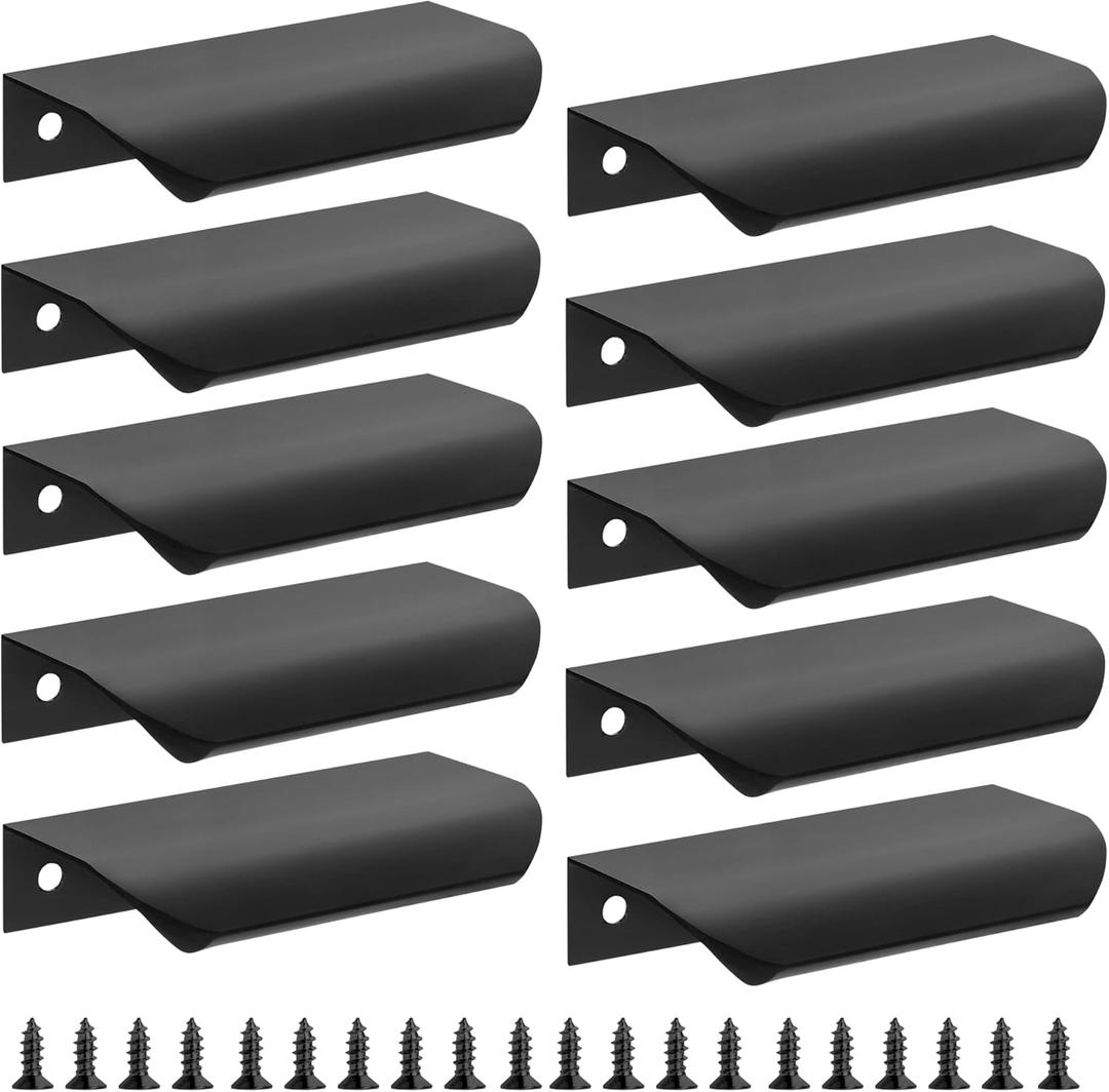 Malimali 10 Pack Black Edge Finger Pulls for Cabinets 3.15" Kitchen Cabinet Pulls Handles Drawer Pulls Modern Aluminum Concealed Tab Pulls for Closet Door, Matte Black