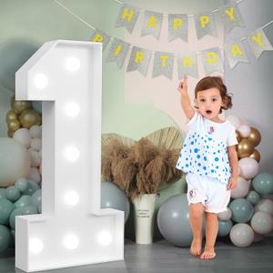 imprsv Marquee Numbers Large 1st-Birthday Decorations: 3ft Light Up Number First Birthday Decoration for Boy Girl One Year Old Birthday Decor Cardboard Party Backdrop Anniversary Big Mosaic Number 1 (White)