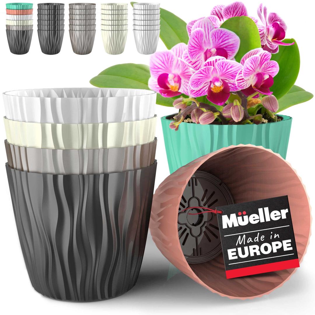 Mueller Plant and Flower Pot 6/1 Set, Heavy Duty 6 Inch European Made Stylish Indoor/Outdoor Decorative Planter, for All House Plants, Flowers, Herbs, Multicolor
