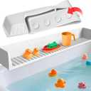 Splash Guard for Bathtub Kids, 2.6FT Extra Long Silicone Bath Splash Guard with 11 Strong Suction Cups, Bathtub Toy Holder & Play Shelf for Toddlers, Prevent Water Spills, Gray