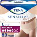 Tena Sensitive Care Incontinence Underwear for Women, Maximum Absorbency, Adult Diapers, Large (Waist Sizes 34in-44in), 80 Count (4 Packs of 20)