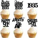 18pcs Black Glitter Dessert Cupcake Pick for Straight Outta 1935 Legend Since 1935 Theme Decor Supplies Men Happy 91st Birthday Party Decoration