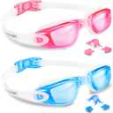 EverSport Kids Swim Goggles, Pack of 2 Swimming Goggles for Children Teens, Anti-Fog Anti-UV Youth Swim Glasses for Age4-16 (Lightblue & Pink)