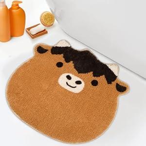 NIGOWAYS Highland Cow Bath Rugs for Bathroom, Soft Tufted Absorbent Bath Rug with Non-Slip, Cow Face Bathroom Rugs for Shower Bath and Bedroom, 22 * 20inch