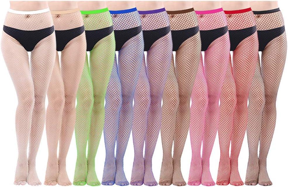 HOVEOX 9 Pairs Fishnet Stockings - Patterned Lace Tights Thigh High Pantyhose (Medium, White, Nude, Green, Blue, Purple, Coffee, Rose, Red, Black)