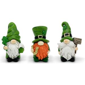Uniboho St Patricks Day Decorations Gnomes 3pcs for St Patricks Day Decor Green Irish Leprechaun Figurine Indoor Home Table Ornament