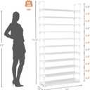 LANTEFUL 11 Tiers Tall Shoe Rack Holds 55 Pairs of Shoes with 18pcs Hooks Sturdy Wide Shoe Organizer Storage Free Standing Metal Shoe Shelf for Closet, Entryway White