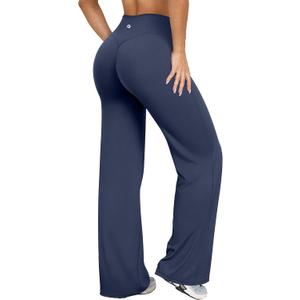 OQQ Yoga Pants Women High Waist Stretch Casual Soft Straight Leg Bottoms (Blue, XL)