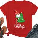 Merry Christmas Shirts for Women - Xmas Bow Short Sleeve Festive Holiday Pink Ribbon Tee Tops, Large