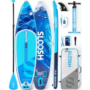 SLOOSH Inflatable Stand Up Paddle Board, 10'6" Inflatable Paddle Boards with Premium Accessories, Non-Slip EVA Deck, Ultra-Light Carry Bag Pump, Meander SUP for Youth & Adults