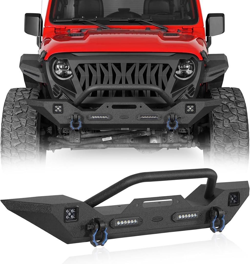 Hooke Road Mid Width Front Bumper Offroad Bumper w/Winch Plate compatible with Jeep Wrangler JK & JL 2007-2026 & Gladiator JT 2020-2026