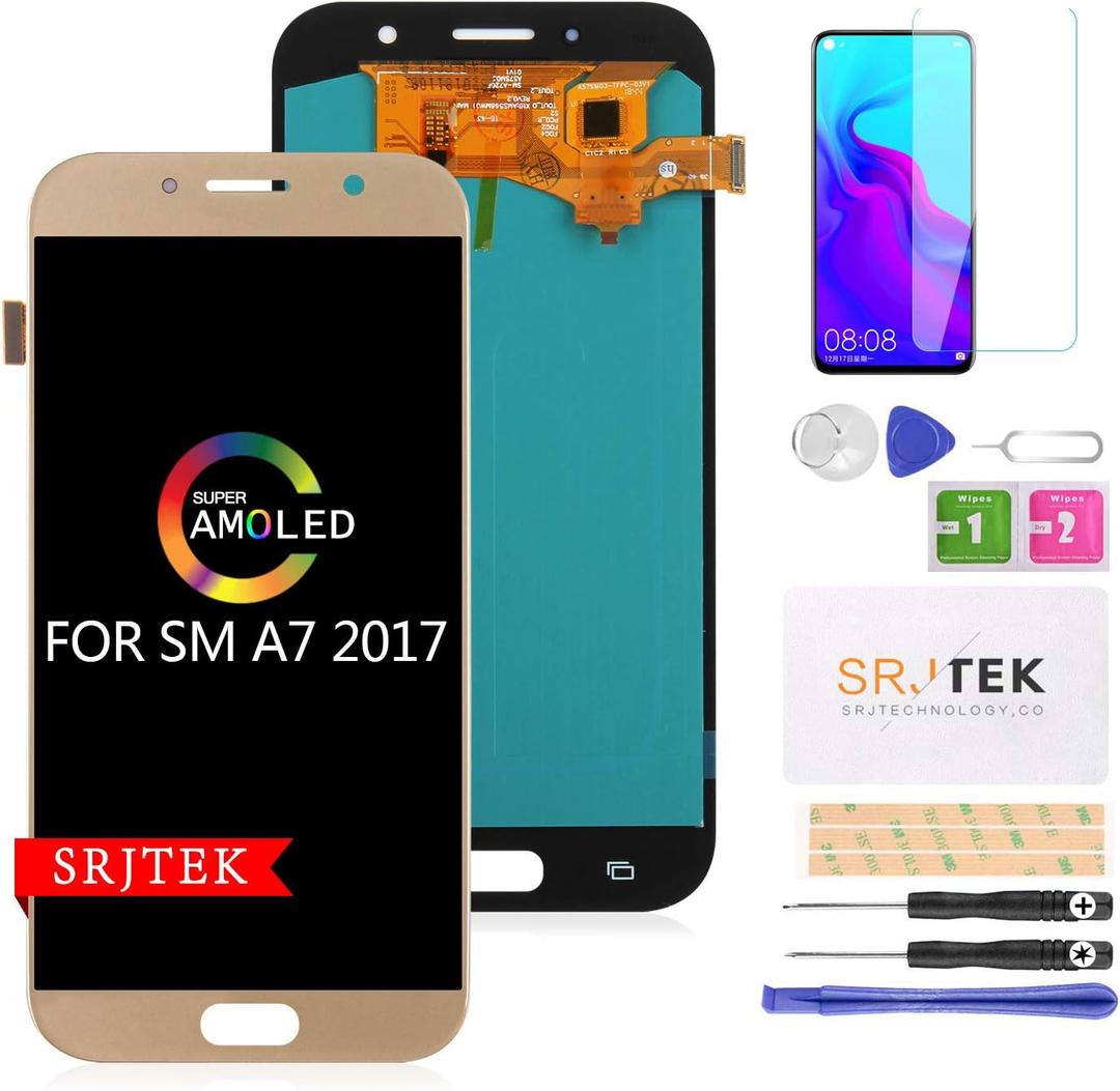 SRJTEK for Samsung A7 Screen Replacement- LCD Replacement for Samsung Galaxy A7 2017 A720,A720F SM-A720F Touch Screen Digitizer Glass Display Assembly Kit,+Repair Parts(Gold)
