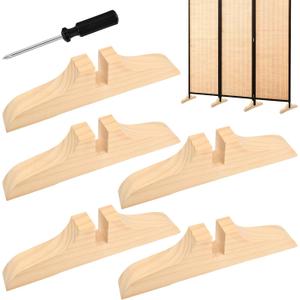 5pcs Folding Room Divider Stand with Screws and Screwdriver,Wooden Rooms Divider Stand,Folding Privacy Screen Holder, Room Screen Holder Feet Partition for Hotel Home Office