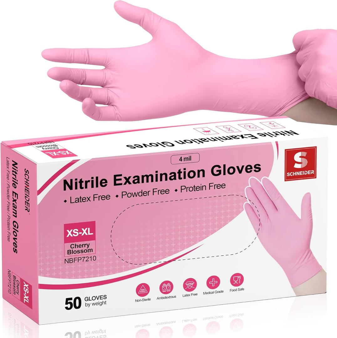 Schneider Nitrile Exam Gloves, 4-mil Medical Gloves Disposable Latex Free, Powder Free, Food Safe Glove for Examination