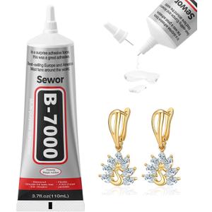 3.7oz B7000 Rhinestone Clear Glue for Jewelry Making, 110 ml Multipurpose Adhesive Jewelry Glue for Fabric, Tumblers, Rhinestones DIY Crafts, Nail Art, Makeup, Shoes, Cell Phones, Tablet, Wood, Pack of 3