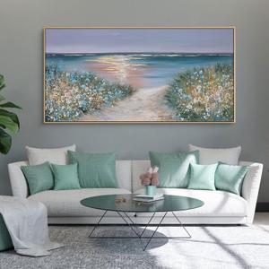 yiijeah Beach Wall Art Large Landscape Canvas Coastal Gold Picture Horizontal Artwork for Walls Ocean Prints Big Paintings Living Room Bedroom Office Home Decor 40x20 Inches (Teal)
