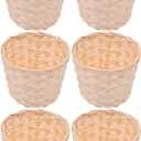 Zerodeko Hand Woven Small Desktop Storage Basket Organizer for Home Office Sundries Snacks and Dried Flowers 2.95X2.95X2.36 Inch (Log color 6pcs)