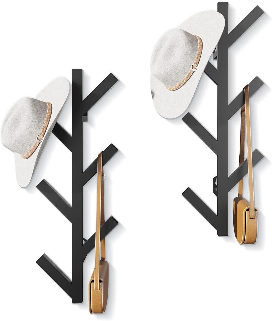 RRG 2 Pack Vertical Coat Rack Wall Mounted, Metal Vertical Hat Rack for Wall, Modern Wall Coat Tree for Hats, Jackets, Bags, Entryway Bedroom (Height 16")