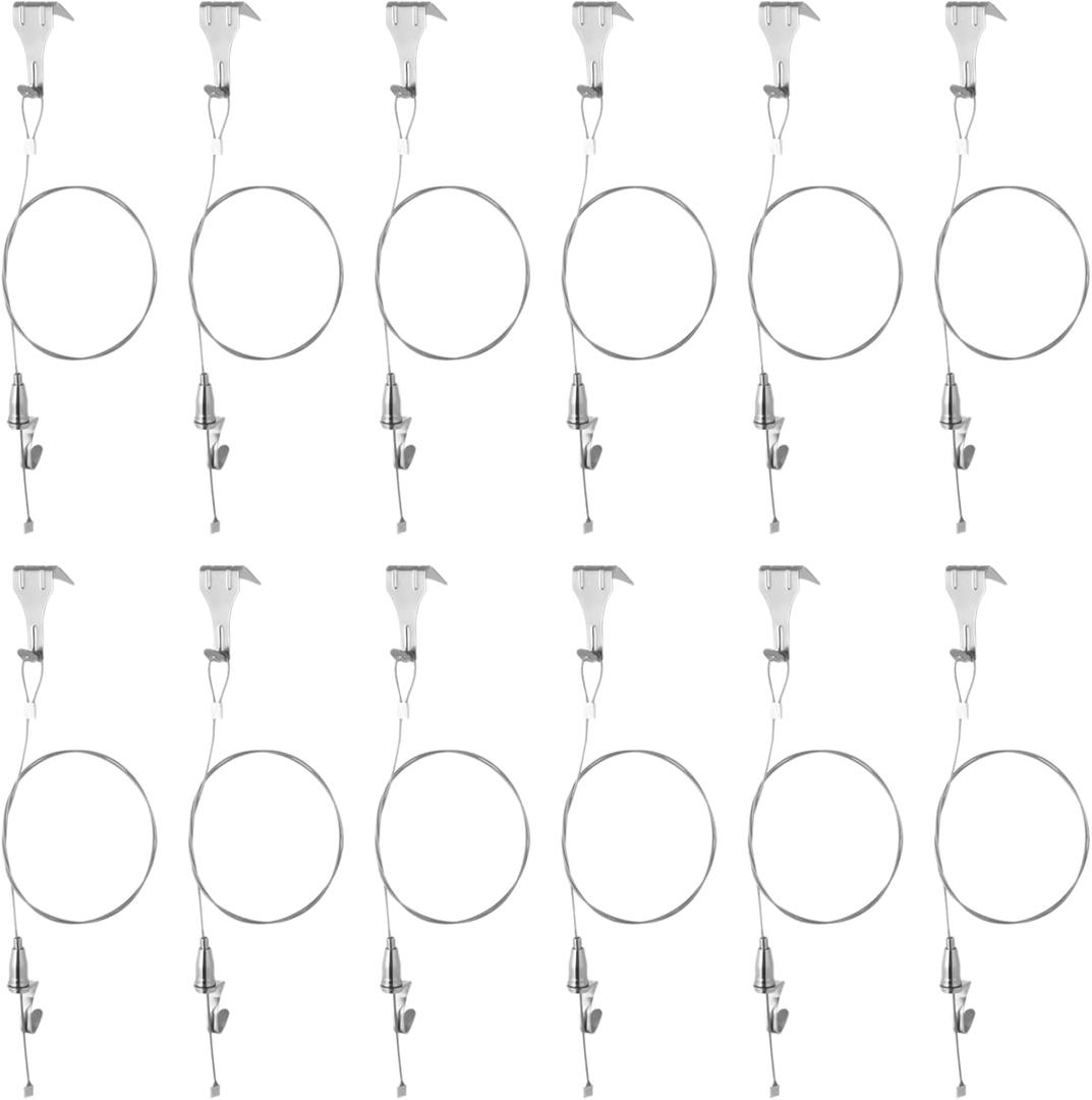Picture Rail Hanging System with Hook, 66 lb (30 kg) Max Load, Adjustable Wire Hooks Kit, 6.6 ft (2 m) Length Cable with Loop, Picture Hanging Kit (12 Pack)