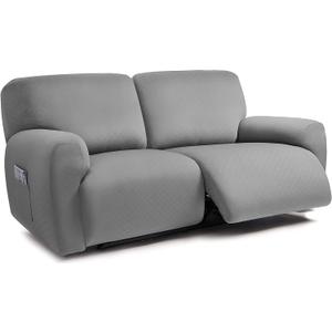 ULTICOR Squared Jacquard Design Extra Wide 75" - 100", Reclining 2 Seater Sofa, Extra Wide 6-Piece Reclining LoveSeat Slipcover, Reclining Sofa Covers, Thick, Soft, Washable (Light Grey) (Extra Wide 75"-100" 2 Seater Recliner Cover, Light Grey)