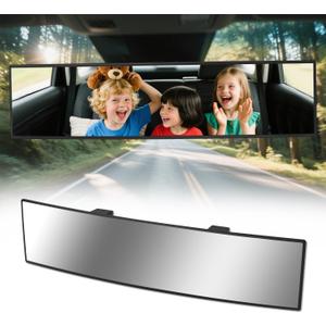 Rear View Mirror, Chrome Anti-glare Panoramic Rear Mirrors Universal 14 Inch Convex Car Interior Clip on Extra Big Wide Angle Rearview Mirror Extender to Reduce Blind Spot for Car SUV Trucks