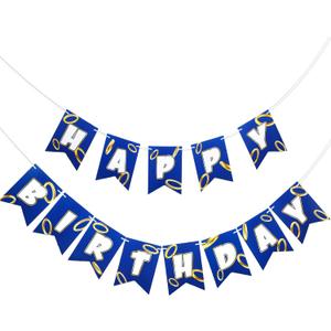 VitalCozy Blue Golden Birthday Party Decorations Blue with Gold Ring Print Themed Happy Birthday Banner Cartoon Backdrop Sign Party Supplies for Boys Girls