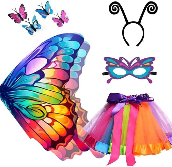 2024 Kids Fairy-Butterfly Wings Costumes for Girls with Tutu Dress Up 4Pcs Child Butterfly Wings Christmas Party (Dreams)