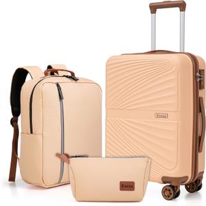 Carry On Luggage Set 22x14x9 Airline Approved Luggage Sets 3 Piece, Suitcases with Wheels,ABS Hard Case Luggage with TSA Lock Spinner Wheels(20 Inch,BP/TB) (Pink)