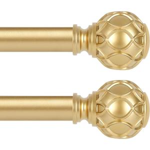 Gold Adjustable Curtain Rods for Windows:Farmhouse Heavy Duty Curtain Rod for Bedroom Living Room, Boho Decorative Rustic Drapery Rod with Vintage Coastal Texture Finial, Brass Gold 2Pack 36-88"