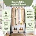 Foldable Clothes Rack with Wheels - Rolling Clothing Rack Adjustable Height - Portable Garment Rack with Shelves - Collapsible Hanging Rack for Clothes