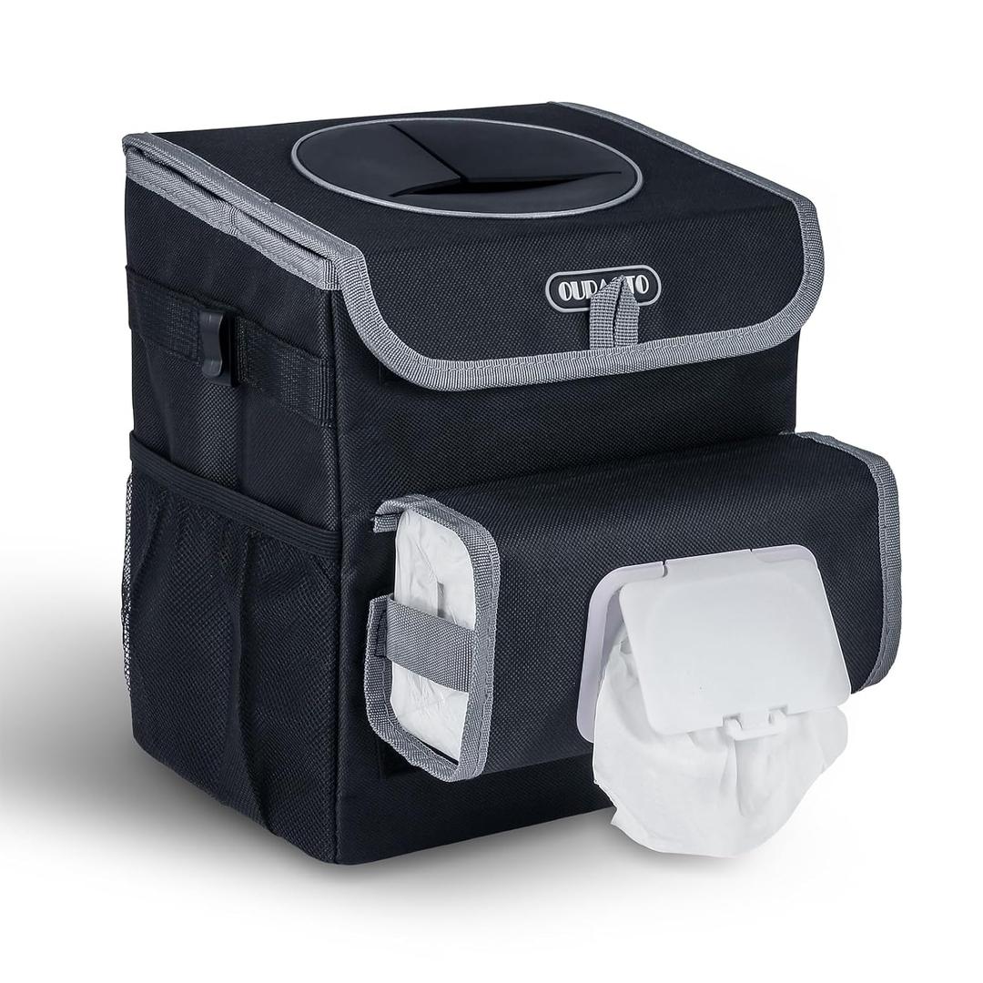 Car Trash Can for Back Seat Car Accessories Interior Car Garbage Can Car Trash Bin for Cars SUV with 2 Removable Leakproof Interior Liner, Adjustable Car Tissue Holder,2 Gallons(Black)