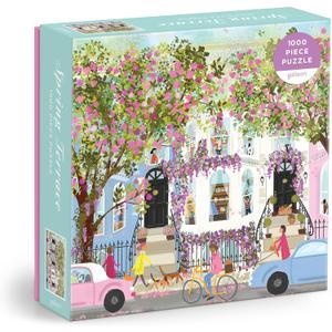 Galison Spring Terrace â€“ 1000 Piece Joy Laforme Puzzle Featuring a Magnolia Filled Neighborhood Day On A Spring Day