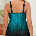 Plus Size Swim Top for Curvy Women Double Strap Flowy Cute Tankini Swimsuit Tops Hides Tummy Blue Green Rays 22W