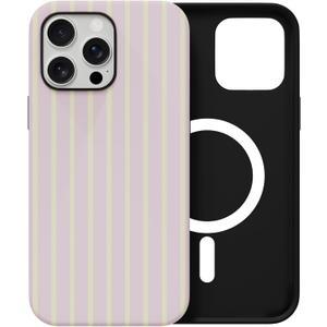 Skyseaco for iPhone 14 Pro Case with Magsafe Cute Striped Phone Case, Shockproof Slim Soft TPU and Hard PC Double Layer Protective Cover for Women, Pink and Yellow