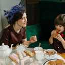 Women's Fascinators Feathers Mesh Ribbons Tea Party Hats with Headband and Clip Fascinator Hat (Navy)