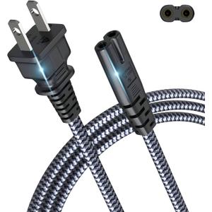 Power Cord, 10FT/3M Goalfish AC Power Cable 7A 125V TV Power Cord 18AWG 2 Prong Power Cable Replacement for PlayStation, PS5, PS4, PS3, Game Console, Speaker, Monitor, HDTV, 4K TV, Printer, DV Camera (Grey)