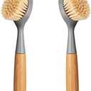 2 Pack Kitchen Dish Brush Bamboo Handle Dish Scrubber Built-in Scraper, Scrub Brush for Pans, Pots, Kitchen Sink Cleaning, Dishwashing and Cleaning Brushes are Perfect Cleaning Tools, Color-Gray
