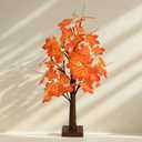 Fall Tree with Lights - 24 LED Lights, Falls Decor 24 Inch Battery or USB Powered Autumn Maple Tree Decor - 48 Maple Leaves for Indoor and Outdoor Fall Decoration Party Gifts